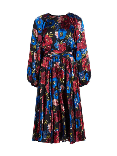 Elie Tahari The Audrey Floral-print A-line Midi Dress In Nocturnal Blooms
