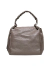 Plinio Visona' Shoulder Bag With Curled Handle In Mud Textured Leather In Grey