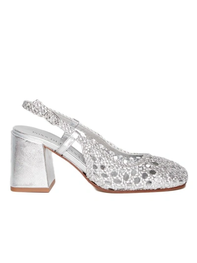 Pons Quintana Silver Woven Leather Slingback