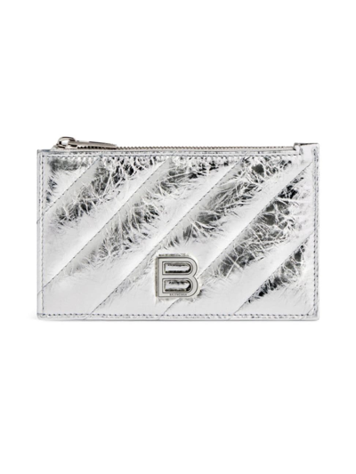 Balenciaga Crush Long Coin And Card Holder Metallized Quilted In Silver