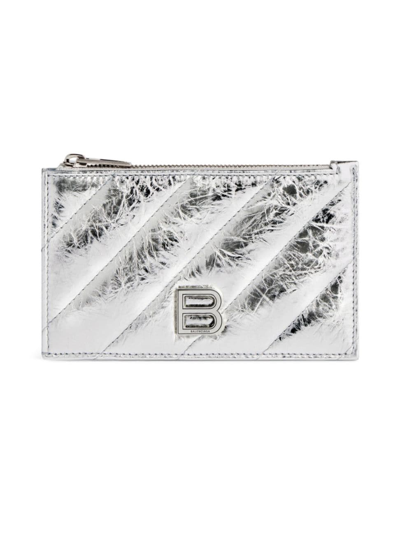 Balenciaga Women's Crush Long Coin And Card Holder Metallized Quilted In Silver