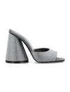 Attico Luz Crystal-embellished Leather Mules In Grey