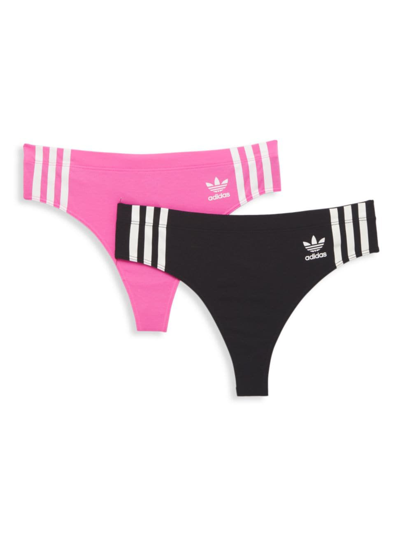 Adidas Originals Women's Wide Side Logo Thong Set In Black And Lucid Pink