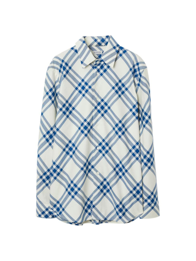 Burberry Check Cotton Shirt In Blue