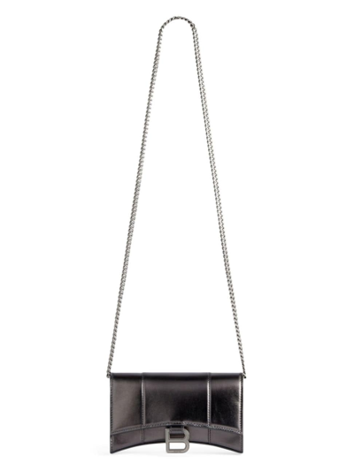 Balenciaga Women's Hourglass Wallet On Chain Metallized In Black