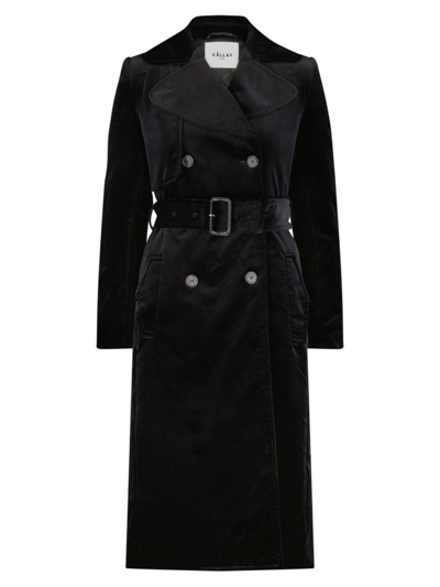Callas Milano Bogart Double-breasted Velvet Trench Coat In Black