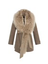 Gorski Wool-cashmere Belted Jacket With Detachable Toscana Shearling Lamb Collar Trim In Brown
