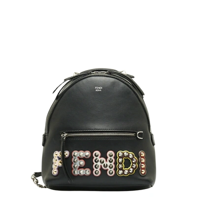 Fendi Black Leather Backpack Bag ()