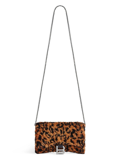 Balenciaga Women's Hourglass Wallet On Chain With Leopard Print