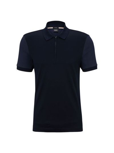 Hugo Boss Slim-fit Mercerized-cotton Polo Shirt With Zipped Placket In Dark Blue