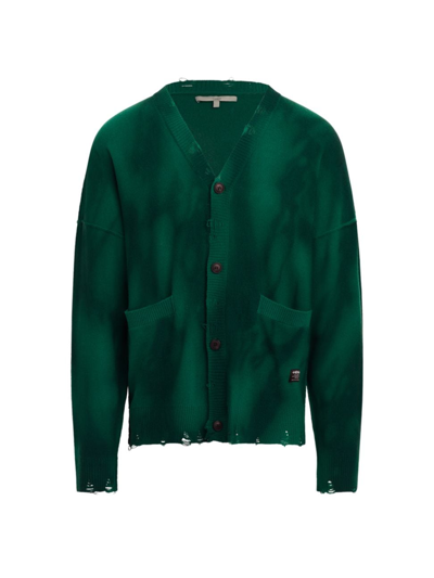 Hudson Men's Distressed Tie-dyed V-neck Cardigan In Green