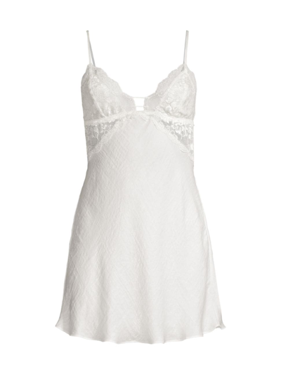In Bloom Women's Silver Floral Lace Satin Chemise In Ivory