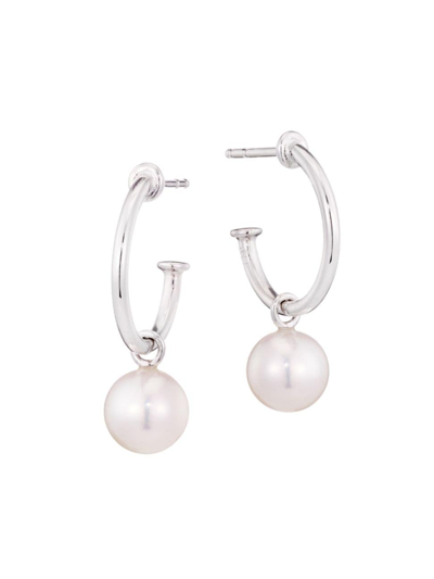 Mikimoto Women's 7mm White Round Akoya Pearl 18k White Gold Hoop Earrings