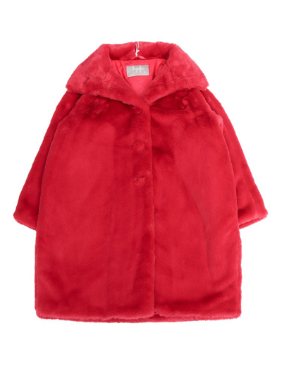 Il Gufo Kids'  Faux Fur Longline Coat In Pink