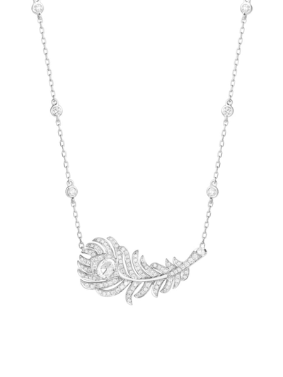 Boucheron Women's Plume De Paon 18k White Gold & Diamond Peacock Feather Pendant Necklace In Silver