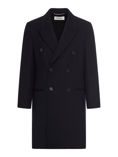Saint Laurent Wool Coat In Black