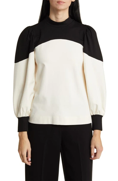 Anne Klein Colorblock Turtleneck Top In Anne White,anne Black