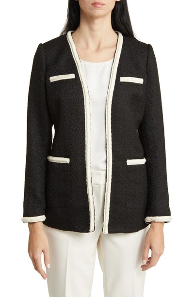 Anne Klein Contrast Trim Tweed Jacket In Anne Black/ Anne White