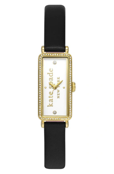 Kate Spade Women's Goldtone Stainless Steel, Cubic Zirconia & Leather Strap Watch/16mm X 32mm In Black