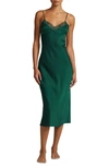 Polo Ralph Lauren Lace Trim Stretch Silk Nightgown In Dark Green