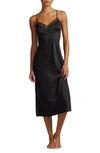 Polo Ralph Lauren Lace Trim Stretch Silk Nightgown In Onyx