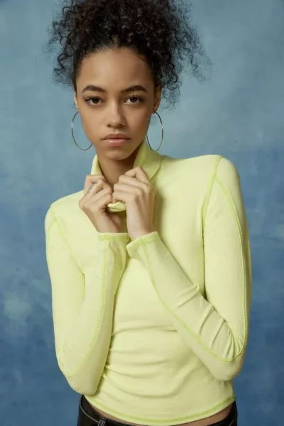 Bdg Sierra Seamed Turtleneck Top In Lime, Women's At Urban Outfitters