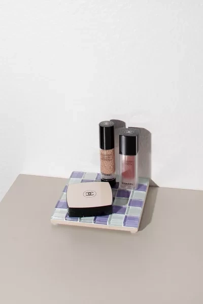 Subtle Art Studios Square Checkered Glass Tile Tray In Lavender Latter At Urban Outfitters In Purple