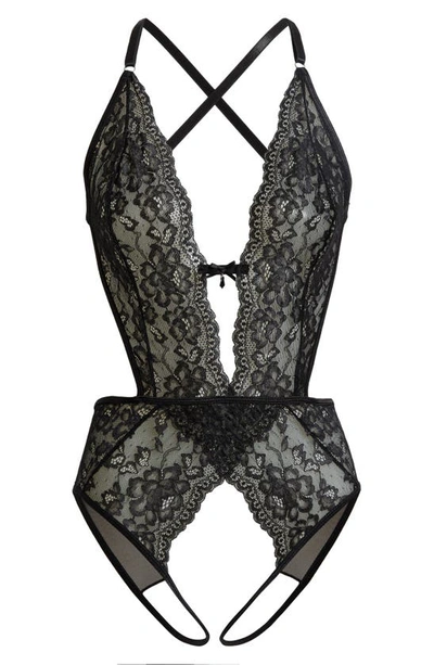 Coquette Lace Open Gusset Teddy In Black