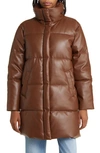Levi's Water Resistant Faux Leather Long Puffer Coat In Chocolate Brown