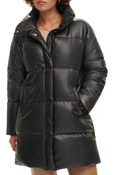 Levi's Water Resistant Faux Leather Long Puffer Coat In Black