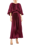 Mac Duggal Pleated Capelet Satin Cocktail Dress In Raspberry