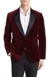 Hugo Boss Hutson Ombre Velvet Slim Fit Tuxedo Jacket In Dark Red