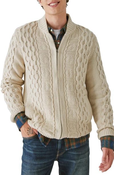 Lucky Brand Cable Stitch Cotton Blend Zip-up Cardigan In Cream