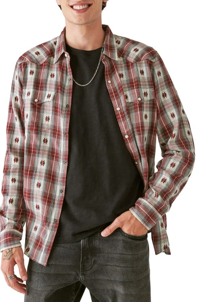 Lucky Brand Plaid Dobby Western Snap-up Shirt In Red Dobby Plaid