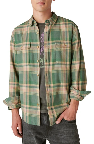 Lucky Brand Men's Plaid Chunky Twill Utility Long Sleeves Shirt In Green Plaid