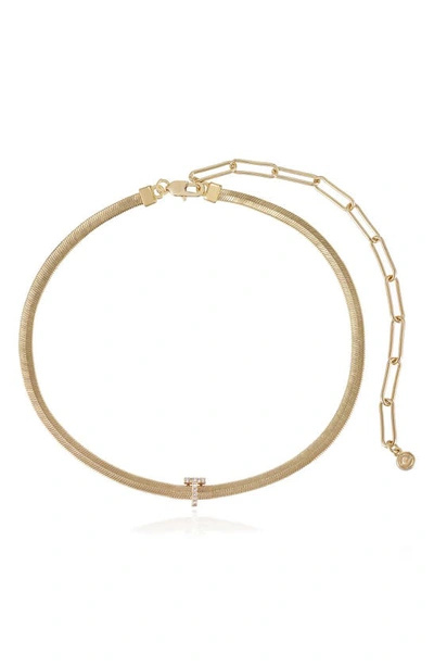 Ettika Initial Herringbone Chain Necklace In 18k Gold Plated, 12 In T