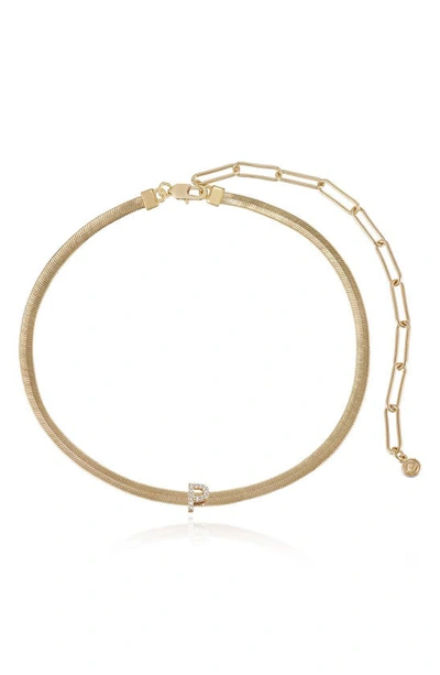 Ettika Initial Herringbone Chain Necklace In 18k Gold Plated, 12"