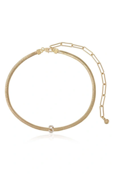 Ettika Initial Herringbone Chain Necklace In 18k Gold Plated, 12 In S