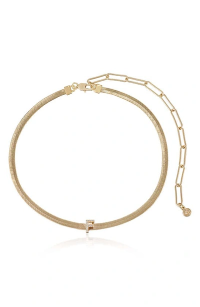 Ettika Initial Herringbone Chain Necklace In 18k Gold Plated, 12 In F