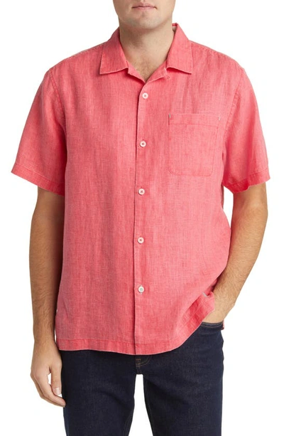 Tommy Bahama Sea Glass Short Sleeve Button-up Linen Camp Shirt In Red