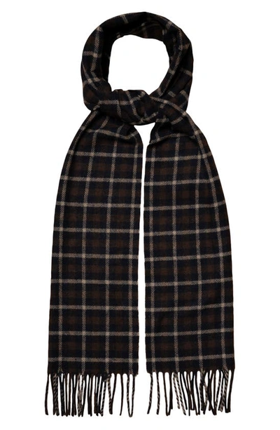 Eton Check Wool Fringe Scarf In Medium Brown