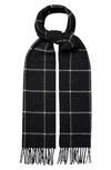 Eton Checked-print Fringed Wool Scarf In Navy Blue