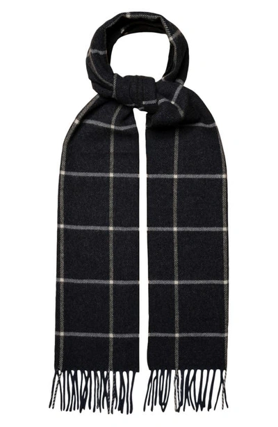 Eton Checked-print Fringed Wool Scarf In Navy