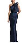 Sachin & Babi Bonnie One-shoulder Bow Column Gown In Midnight Sky