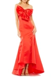 Mac Duggal Strapless Satin Mermaid Gown In Red