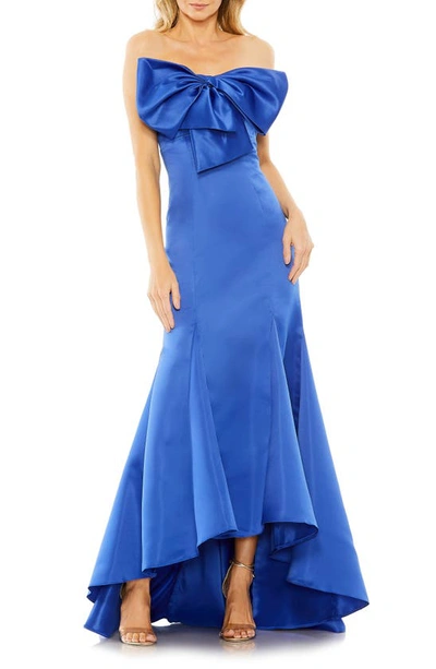 Mac Duggal Strapless Satin Mermaid Gown In Cobalt