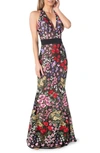 DRESS THE POPULATION CAMDEN EMBROIDERED FLORAL MERMAID GOWN