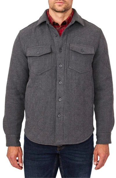 Rainforest Elbow Patch Brushed Twill Quilted Shirt Jacket In Grey