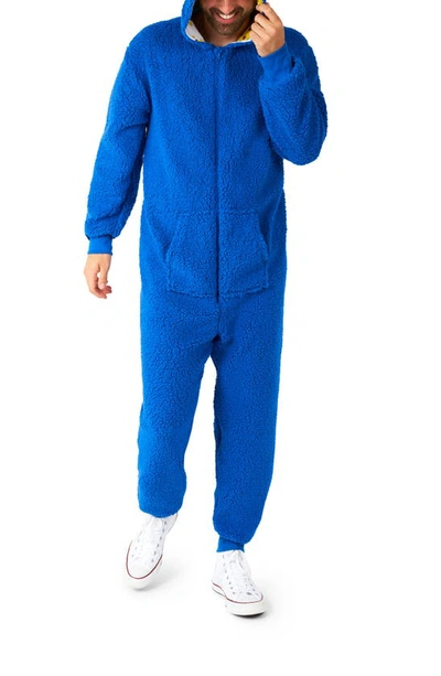 Opposuits Sesame Street® Cookie Monster Hooded Long Sleeve Fleece Jumpsuit In Blue