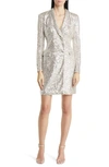 Eliza J Sequin Long Sleeve Tuxedo Cocktail Dress In Silver